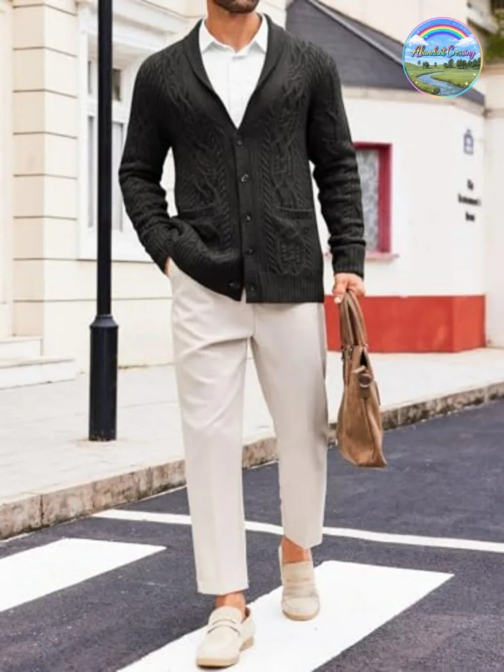 Mens Cable Knit Shawl Collar Cardigan Sweater Button Down Acrylic